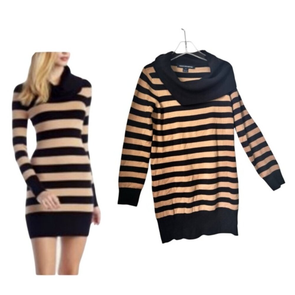 French Connection Vintage Striped Bambi Cowl Neck Tunic Sweater Dress Knit Top L - Picture 16 of 16